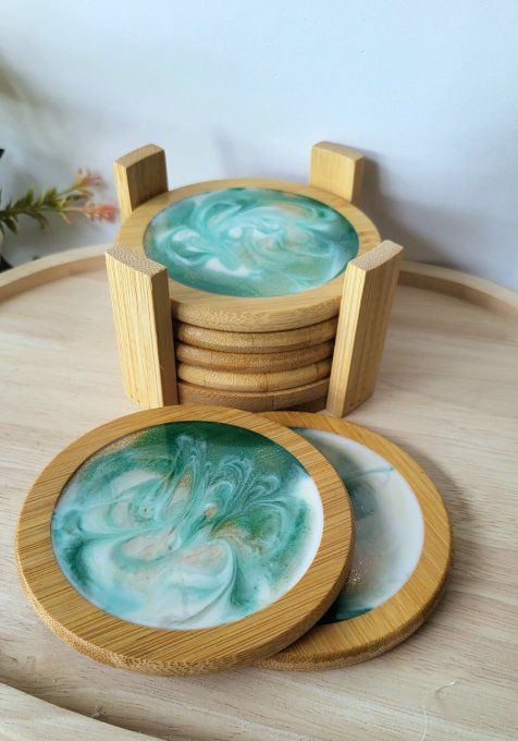 Ensemble dessous de verres bambou et résine