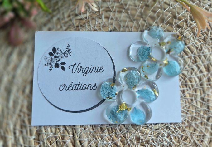 Pampilles Grandes Fleurs en résine époxy – pampilles artisanales légères pour boucles d’oreilles