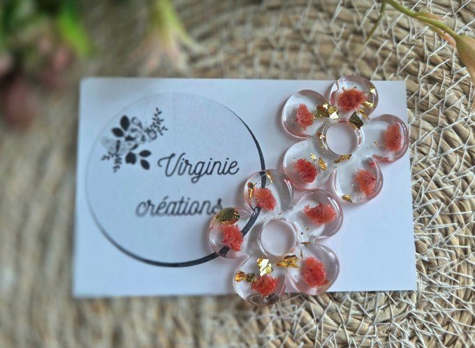 Pampilles Grandes Fleurs en résine époxy – pampilles artisanales légères pour boucles d’oreilles
