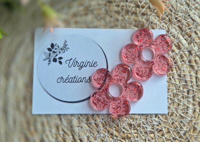 Pampilles Grandes Fleurs en résine époxy – pampilles artisanales légères pour boucles d’oreilles