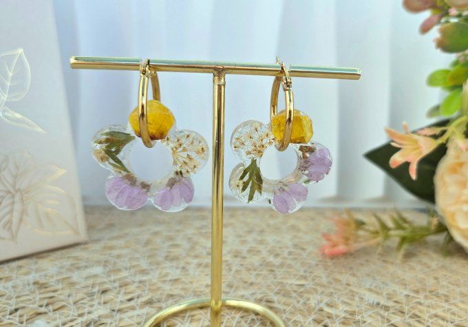 Box boucles d'oreilles pampilles interchangeables en résine époxy - fait mains