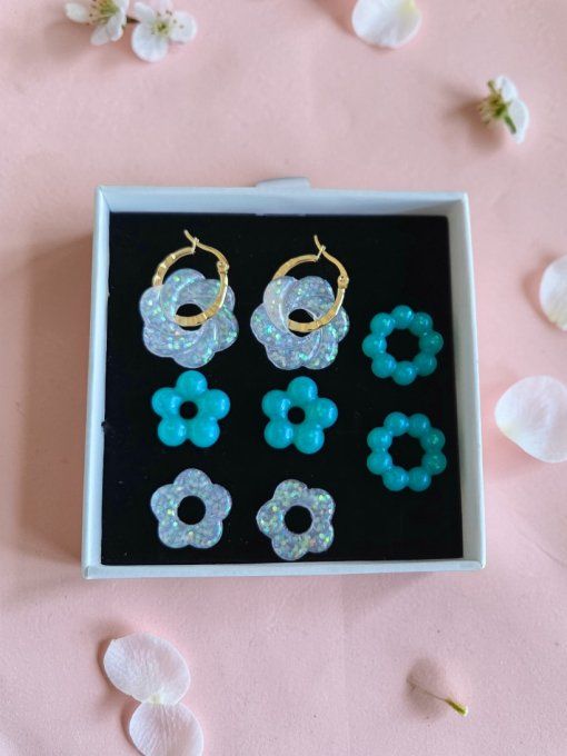 Box boucles d'oreilles pampilles interchangeables en résine époxy - fait mains