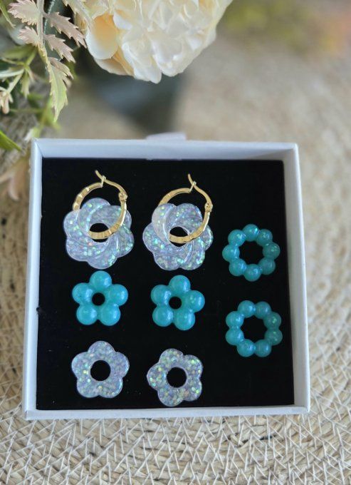 Box boucles d'oreilles pampilles interchangeables en résine époxy - fait mains