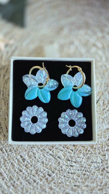 Box boucles d'oreilles pampilles interchangeables en résine époxy - fait mains