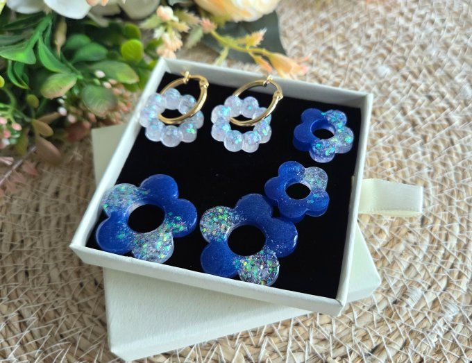 Box boucles d'oreilles pampilles interchangeables en résine époxy - fait mains