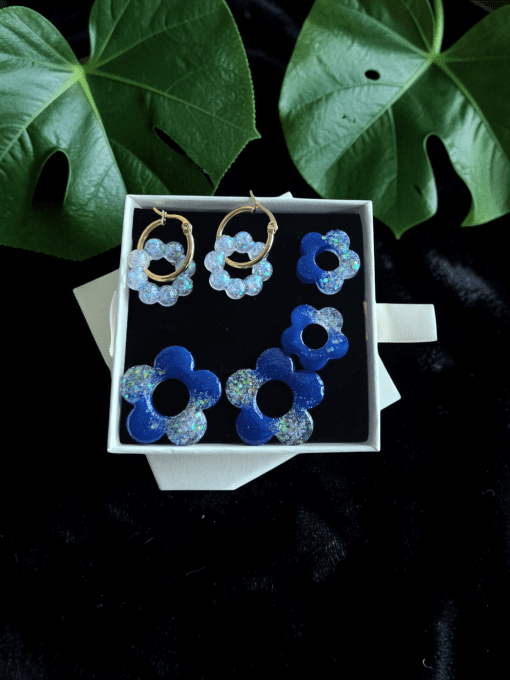 Box boucles d'oreilles pampilles interchangeables en résine époxy - fait mains