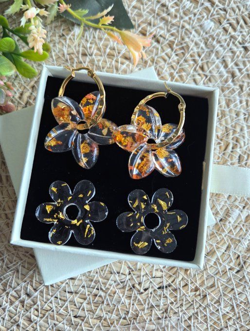 Box boucles d'oreilles pampilles interchangeables en résine époxy - fait mains