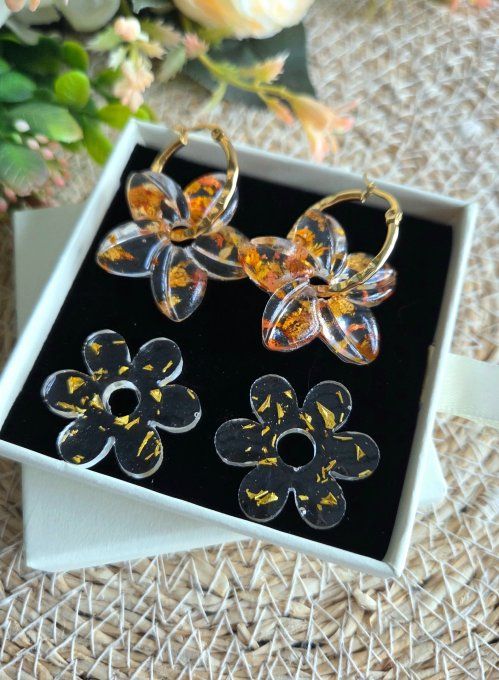 Box boucles d'oreilles pampilles interchangeables en résine époxy - fait mains