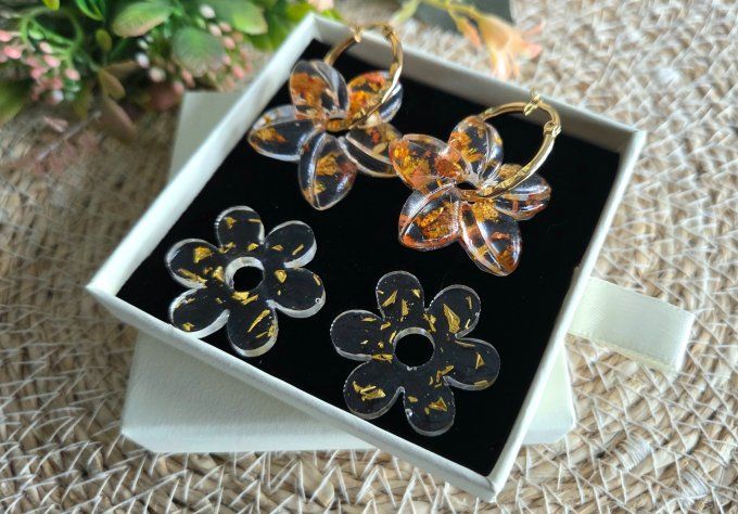 Box boucles d'oreilles pampilles interchangeables en résine époxy - fait mains