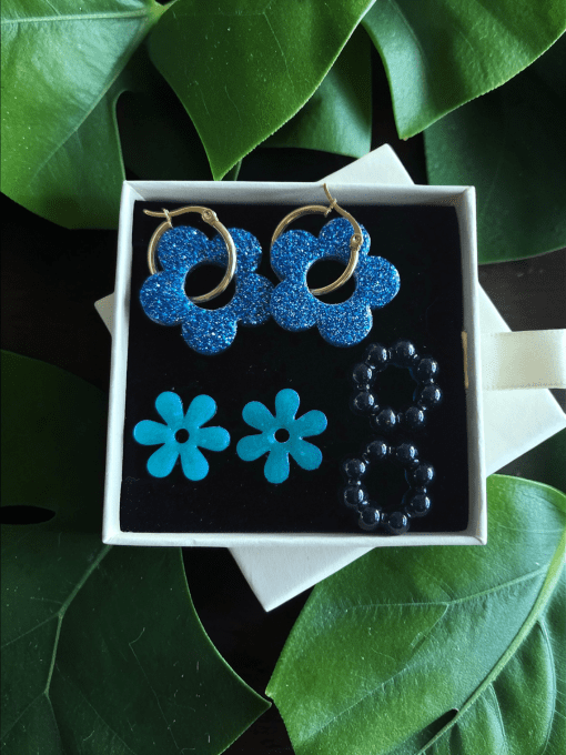 Box boucles d'oreilles pampilles interchangeables en résine époxy - fait mains