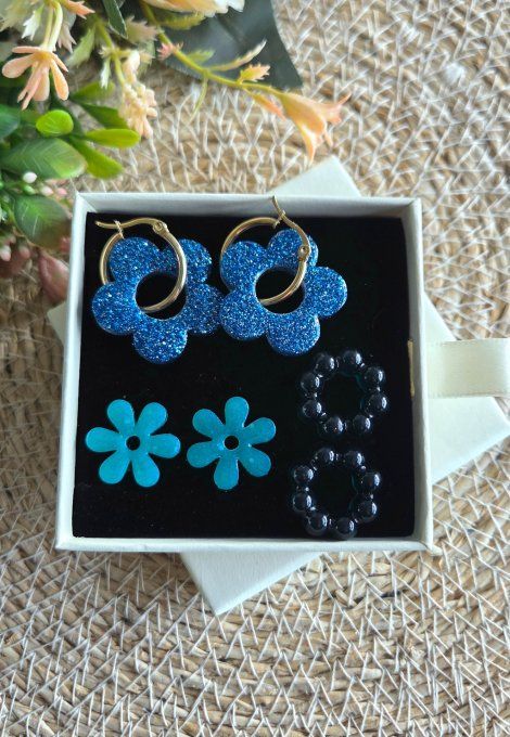 Box boucles d'oreilles pampilles interchangeables en résine époxy - fait mains
