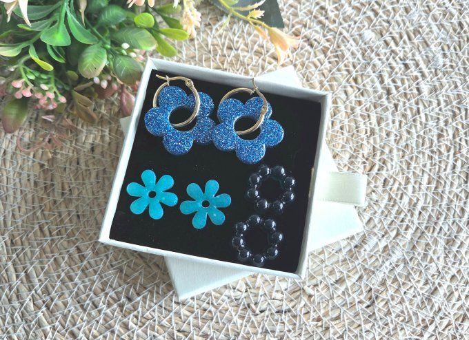 Box boucles d'oreilles pampilles interchangeables en résine époxy - fait mains