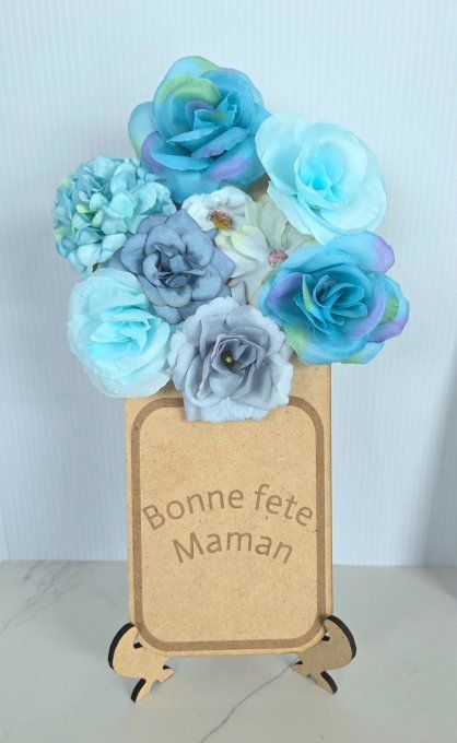 Cade bois gravé avec fleurs artificielles personnalisable