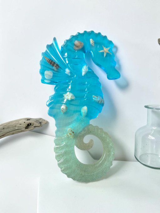 Décoration Hippocampe Résine Époxy 19 cm Création Unique Artisanale