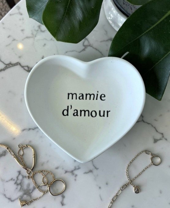 commande mathilde Petite coupelle en forme de coeur avec message